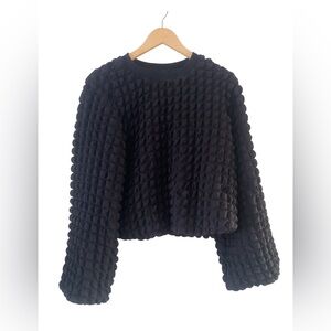 Love Harmony black textured cropped top unique popcorn or waffle knit design M